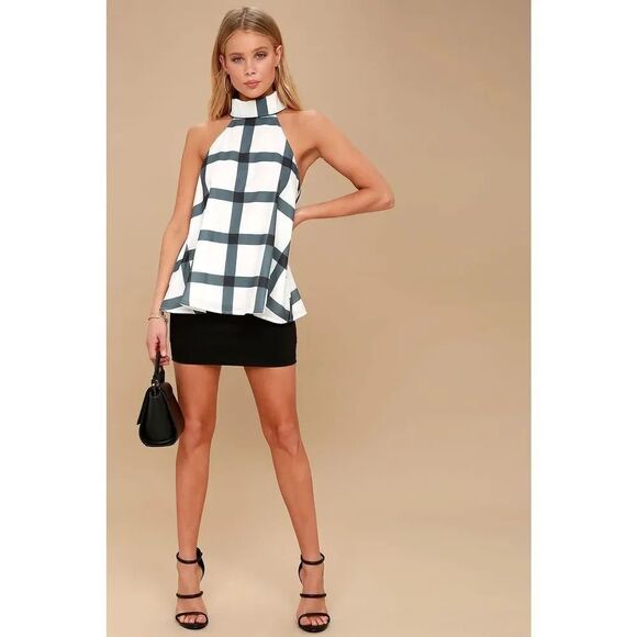 Lulu’s On Gridlock Ivory and Grey Print Top Size Small - Picture 1 of 8